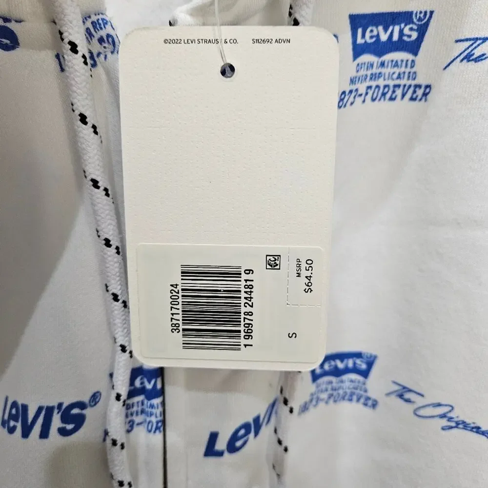Levi's Men's Relaxed AOP White and Blue Logo Hoodie Full Zip Small